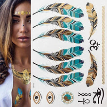 Load image into Gallery viewer, Luxury Metallic Gold Waterproof Temporary Tattoo Feather Elephant Fashion Different Design Tattoos For Womens
