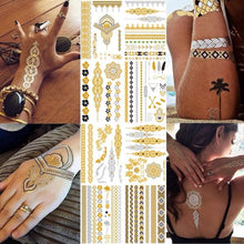 Load image into Gallery viewer, Luxury Metallic Gold Waterproof Temporary Tattoo Feather Elephant Fashion Different Design Tattoos For Womens
