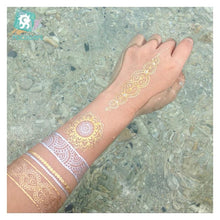 Load image into Gallery viewer, Luxury Metallic Temporary Tattoo Gold Silver Flower Sticker Long Lasting Gold Design For Womens
