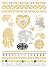 Load image into Gallery viewer, Luxury Metallic Temporary Tattoo Gold Silver Flower Sticker Long Lasting Gold Design For Womens
