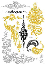Load image into Gallery viewer, Luxury Metallic Temporary Tattoo Gold Silver Flower Sticker Long Lasting Gold Design For Womens
