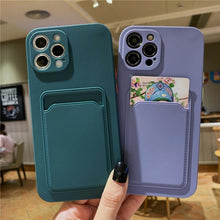Load image into Gallery viewer, Luxury Silicone Phone Case for iphone 13 Pro Max 12 11 X XS XR Card Holder Wallet Soft Cover Cute Back Storage Stylish Silicone Case Smartphone Case
