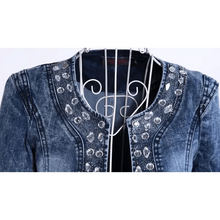 Load image into Gallery viewer, Luxury Spring Fashionable Women Denim Jacket Slim Zipper Casual Short Sequins Outerwear Ladies Vintage Crystal Biker
