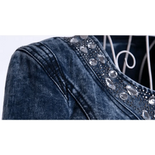 Load image into Gallery viewer, Luxury Spring Fashionable Women Denim Jacket Slim Zipper Casual Short Sequins Outerwear Ladies Vintage Crystal Biker
