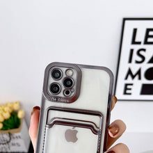 Load image into Gallery viewer, Luxury Square Phone Case For iPhone 13 11 14 12 Pro Max Mini XS XR 6s 7 8 Plus SE Cover Soft Silicone Wallet Card Holder Clear Card Slot Case Slim Fit Protective Soft Wallet Case
