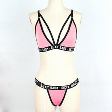 Load image into Gallery viewer, Luxury Summer Swimwear Solid Lingerie Underwear Set Women Letter Solid Patchwork Bikini Set Classic Design Underwear G-String Set Women's Bikini Triangle Solid Two Piece Bathing Suit
