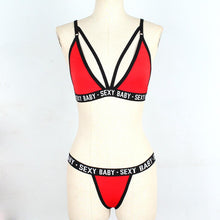 Load image into Gallery viewer, Luxury Summer Swimwear Solid Lingerie Underwear Set Women Letter Solid Patchwork Bikini Set Classic Design Underwear G-String Set Women's Bikini Triangle Solid Two Piece Bathing Suit
