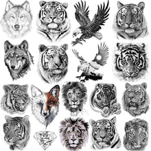 Load image into Gallery viewer, Luxury Tiger Temporary Tattoos Fox Wolf Fake Tattoo Sticker Realistic Black Animal Temporary Tattoo Stickers For Mens
