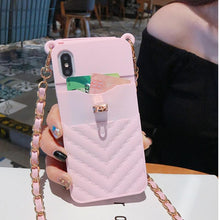 Load image into Gallery viewer, Luxury Wallet Bag Phone Case For iPhone 14 13 12 MINI 11 Pro XR XS Max 6 7 8 Plus Silicone Card Pocket Strap Cover With Lanyard Crossbody Chain Card Holder Slot Handbag Wrist Strap Protective Cover
