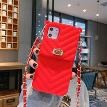 Load image into Gallery viewer, Luxury Wallet Bag Phone Case For iPhone 14 13 12 MINI 11 Pro XR XS Max 6 7 8 Plus Silicone Card Pocket Strap Cover With Lanyard Crossbody Chain Card Holder Slot Handbag Wrist Strap Protective Cover
