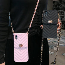 Load image into Gallery viewer, Luxury Wallet Bag Phone Case For iPhone 14 13 12 MINI 11 Pro XR XS Max 6 7 8 Plus Silicone Card Pocket Strap Cover With Lanyard Crossbody Chain Card Holder Slot Handbag Wrist Strap Protective Cover
