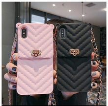 Load image into Gallery viewer, Luxury Wallet Bag Phone Case For iPhone 14 13 12 MINI 11 Pro XR XS Max 6 7 8 Plus Silicone Card Pocket Strap Cover With Lanyard Crossbody Chain Card Holder Slot Handbag Wrist Strap Protective Cover
