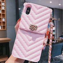 Load image into Gallery viewer, Luxury Wallet Bag Phone Case For iPhone 14 13 12 MINI 11 Pro XR XS Max 6 7 8 Plus Silicone Card Pocket Strap Cover With Lanyard Crossbody Chain Card Holder Slot Handbag Wrist Strap Protective Cover
