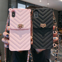 Load image into Gallery viewer, Luxury Wallet Bag Phone Case For iPhone 14 13 12 MINI 11 Pro XR XS Max 6 7 8 Plus Silicone Card Pocket Strap Cover With Lanyard Crossbody Chain Card Holder Slot Handbag Wrist Strap Protective Cover
