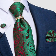 Load image into Gallery viewer, Luxury Wedding High Quality Solid Color Floral Tie For Men Fashion Silk Necktie Cufflink Silk Tie Set For Men
