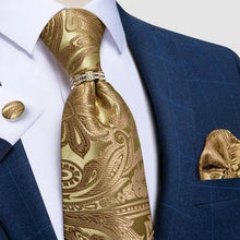 Load image into Gallery viewer, Luxury Wedding High Quality Solid Color Floral Tie For Men Fashion Silk Necktie Cufflink Silk Tie Set For Men
