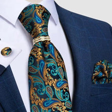 Load image into Gallery viewer, Luxury Wedding High Quality Solid Color Floral Tie For Men Fashion Silk Necktie Cufflink Silk Tie Set For Men
