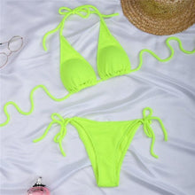 Load image into Gallery viewer, Luxury Women Black Halter Bikinis Women's Halter Bandage Bikini Bottom Push Up Swimsuits Swimsuit Women High Waist String Floral Printed 2 Piece Bathing Suits Solid Color Bikinis Sets Bathing Suit Female Beachwear
