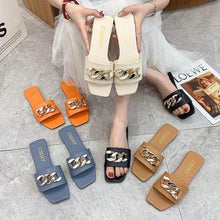 Load image into Gallery viewer, Luxury Women Summer Slipper Square Toe Chain Slippers Fashion Open Toe Metal Chain Beach Shopping Party Flip Flops For Women

