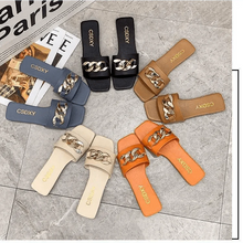 Load image into Gallery viewer, Luxury Women Summer Slipper Square Toe Chain Slippers Fashion Open Toe Metal Chain Beach Shopping Party Flip Flops For Women
