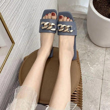 Load image into Gallery viewer, Luxury Women Summer Slipper Square Toe Chain Slippers Fashion Open Toe Metal Chain Beach Shopping Party Flip Flops For Women
