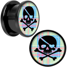 Load image into Gallery viewer, Pink Green Plaid Heart Skull Black Anodized Screw Fit Plug Set 9/16
