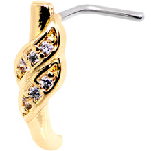 Load image into Gallery viewer, 20G Clear CZ Gold Tone Swish Faux Hoop L Shaped Nose Ring
