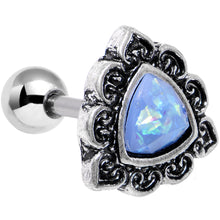 Load image into Gallery viewer, 16G Iridescent Blue Faux Opal Ornate Tragus Cartilage Earring
