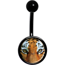 Load image into Gallery viewer, Full Color Tiger Eyes Black Belly Ring
