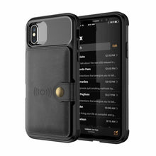 Load image into Gallery viewer, Magnetic Black Leather Wallet Case for iPhone 14 13 11 12 Case Armor Shockproof Card Holder Wallet Flip Cover Buckle Cash Card Sleeve Leather Protective Kickstand Durable High Capacity Phone Case
