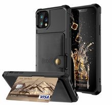 Load image into Gallery viewer, Magnetic Black Leather Wallet Case for iPhone 14 13 11 12 Case Armor Shockproof Card Holder Wallet Flip Cover Buckle Cash Card Sleeve Leather Protective Kickstand Durable High Capacity Phone Case

