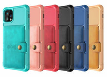 Load image into Gallery viewer, Magnetic Black Leather Wallet Case for iPhone 14 13 11 12 Case Armor Shockproof Card Holder Wallet Flip Cover Buckle Cash Card Sleeve Leather Protective Kickstand Durable High Capacity Phone Case

