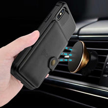 Load image into Gallery viewer, Magnetic Black Leather Wallet Case for iPhone 14 13 11 12 Case Armor Shockproof Card Holder Wallet Flip Cover Buckle Cash Card Sleeve Leather Protective Kickstand Durable High Capacity Phone Case
