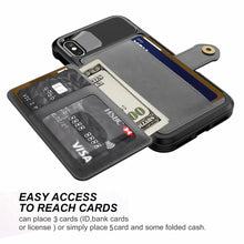 Load image into Gallery viewer, Magnetic Black Leather Wallet Case for iPhone 14 13 11 12 Case Armor Shockproof Card Holder Wallet Flip Cover Buckle Cash Card Sleeve Leather Protective Kickstand Durable High Capacity Phone Case
