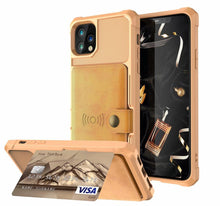 Load image into Gallery viewer, Magnetic Black Leather Wallet Case for iPhone 14 13 11 12 Case Armor Shockproof Card Holder Wallet Flip Cover Buckle Cash Card Sleeve Leather Protective Kickstand Durable High Capacity Phone Case
