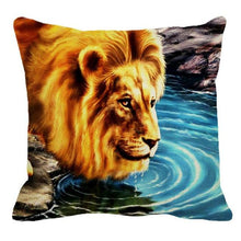 Load image into Gallery viewer, Male Lion Printing Linen Pillow Cover Lion Leo King Square Cushion Covers For Home Sofa Bed Chair Decoration
