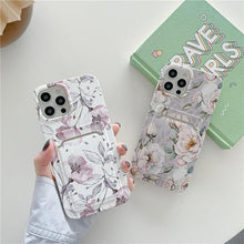 Load image into Gallery viewer, Marble Card Holder Flower Leopard Print Phone Case For iPhone 11 12 13 Pro Max Wallet Soft Silicone Cover Silicone Grey White Shiny Slim Soft Scratch Resistant Case
