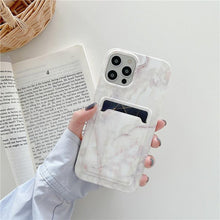 Load image into Gallery viewer, Marble Card Holder Flower Leopard Print Phone Case For iPhone 11 12 13 Pro Max Wallet Soft Silicone Cover Silicone Grey White Shiny Slim Soft Scratch Resistant Case
