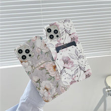 Load image into Gallery viewer, Marble Card Holder Flower Leopard Print Phone Case For iPhone 11 12 13 Pro Max Wallet Soft Silicone Cover Silicone Grey White Shiny Slim Soft Scratch Resistant Case
