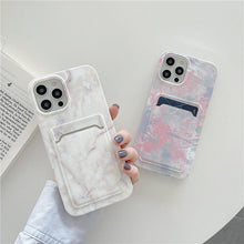 Load image into Gallery viewer, Marble Card Holder Flower Leopard Print Phone Case For iPhone 11 12 13 Pro Max Wallet Soft Silicone Cover Silicone Grey White Shiny Slim Soft Scratch Resistant Case
