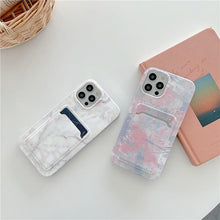 Load image into Gallery viewer, Marble Card Holder Flower Leopard Print Phone Case For iPhone 11 12 13 Pro Max Wallet Soft Silicone Cover Silicone Grey White Shiny Slim Soft Scratch Resistant Case
