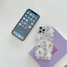 Load image into Gallery viewer, Marble Card Holder Flower Leopard Print Phone Case For iPhone 11 12 13 Pro Max Wallet Soft Silicone Cover Silicone Grey White Shiny Slim Soft Scratch Resistant Case
