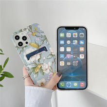 Load image into Gallery viewer, Marble Card Holder Flower Leopard Print Phone Case For iPhone 11 12 13 Pro Max Wallet Soft Silicone Cover Silicone Grey White Shiny Slim Soft Scratch Resistant Case
