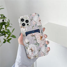 Load image into Gallery viewer, Marble Card Holder Flower Leopard Print Phone Case For iPhone 11 12 13 Pro Max Wallet Soft Silicone Cover Silicone Grey White Shiny Slim Soft Scratch Resistant Case
