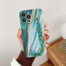 Load image into Gallery viewer, Marble Wriststrap Bracelet Chain Phone Case For iPhone 14 13 Pro Max 12 11 XS XR X 7 8 Plus SE 2020 Silicone Back Cover Colorful Silicone Fashion Pattern Ultra Thin Slim Bumper Shockproof Protective Case with Chain Wrist Strap Marble Iphone Case
