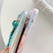 Load image into Gallery viewer, Marble Wriststrap Bracelet Chain Phone Case For iPhone 14 13 Pro Max 12 11 XS XR X 7 8 Plus SE 2020 Silicone Back Cover Colorful Silicone Fashion Pattern Ultra Thin Slim Bumper Shockproof Protective Case with Chain Wrist Strap Marble Iphone Case

