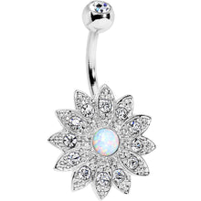 Load image into Gallery viewer, White Faux Opal Clear Gem Steel Fancy Sparkle Flower Belly Ring
