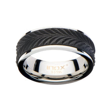 Load image into Gallery viewer, Mens Center Solid Carbon Fiber Leaf Patterned Stainless Steel Ring
