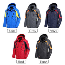 Load image into Gallery viewer, Men Blue Winter Outdoor Jacket New Ski Snow Warm Jacket Coat New Design Stylish Men's Breathable Jacket Comfortable Casual Hooded Waterproof Thick Fleece Jackets For Men Detachable Hood Jacket

