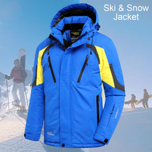 Load image into Gallery viewer, Men Blue Winter Outdoor Jacket New Ski Snow Warm Jacket Coat New Design Stylish Men's Breathable Jacket Comfortable Casual Hooded Waterproof Thick Fleece Jackets For Men Detachable Hood Jacket
